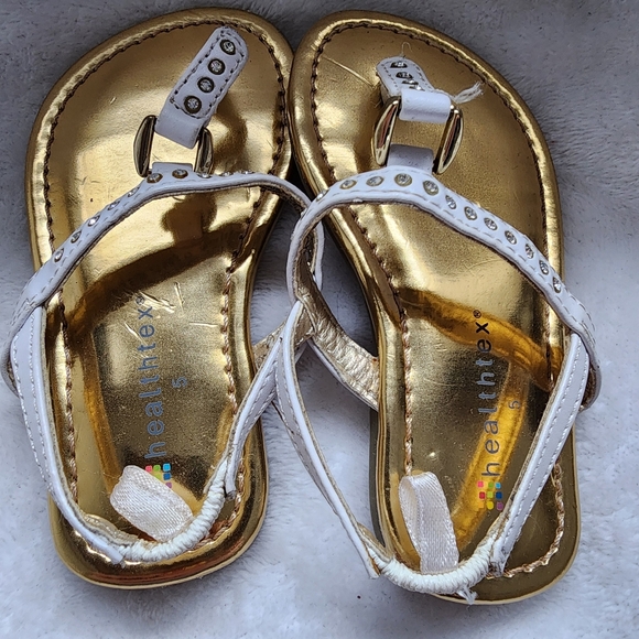 White/Gold Rhinestone Sandals, Girl's 5 - Picture 3 of 6